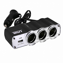 Разветвитель прикуривателя 3 гнезда + USB  SKYWAY Черный, предохранитель 5А, USB 1A S02301007